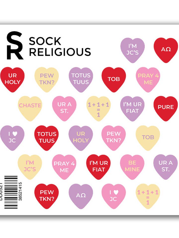 Candy Hearts Sticker Sheet for wholesale by Sock Religious