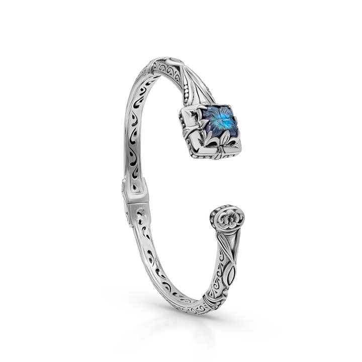 Udskåret Labradorit Sterling Sølv Bali Armring for engroshandel hos Damai Designs