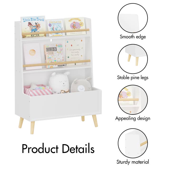 39F Inc. - Wholesale Bookcase - White Kids Bookshelf with Toy Storage and Book Organizer11