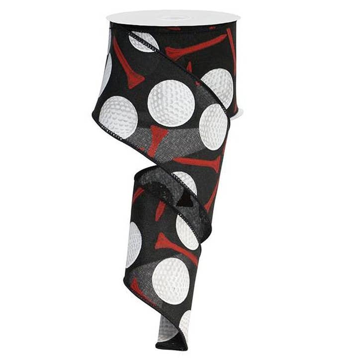 2.5" Golf Balls & Tees Black Red White Ribbon RG0155602 for wholesale by Trendy tree