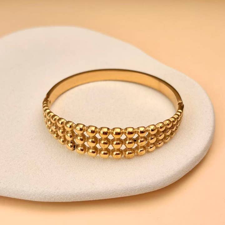 COSMOS - Wholesale Cuff Bracelet - Prestige Gold Beaded Bracelet Textured Stainless Steel0