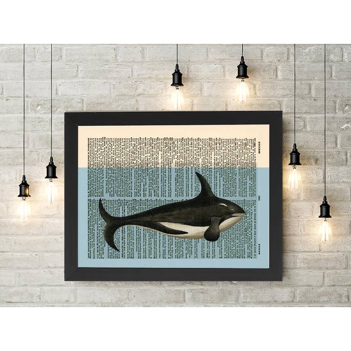 Shark Swimming In Water Sea Ocean Blue Black Unique Whimsical Dictionary Art Print - REAL Dictionary Page from Vintage 1940's dictionary. for wholesale by MakeItM