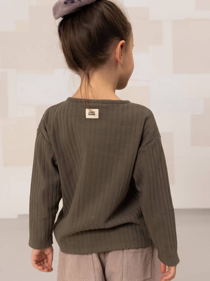 Studio Bohème Paris - Wholesale T-Shirt - Kids - Orso Rib Long Sleeve T-shirt Dark Taupe1