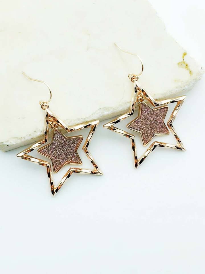 Fordoblet Glitter stjerne øreringe for engroshandel hos Été Rose