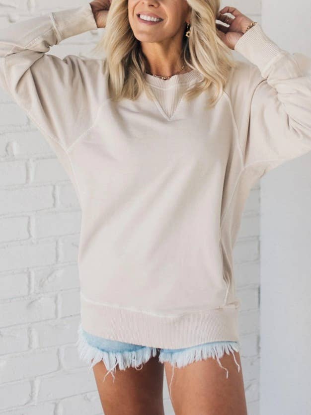 Lily Clothing - Wholesale Shirt - Women's - RIBBED POCKET PULLOVER LONG-SLEEVED LOOSE HOODIE5