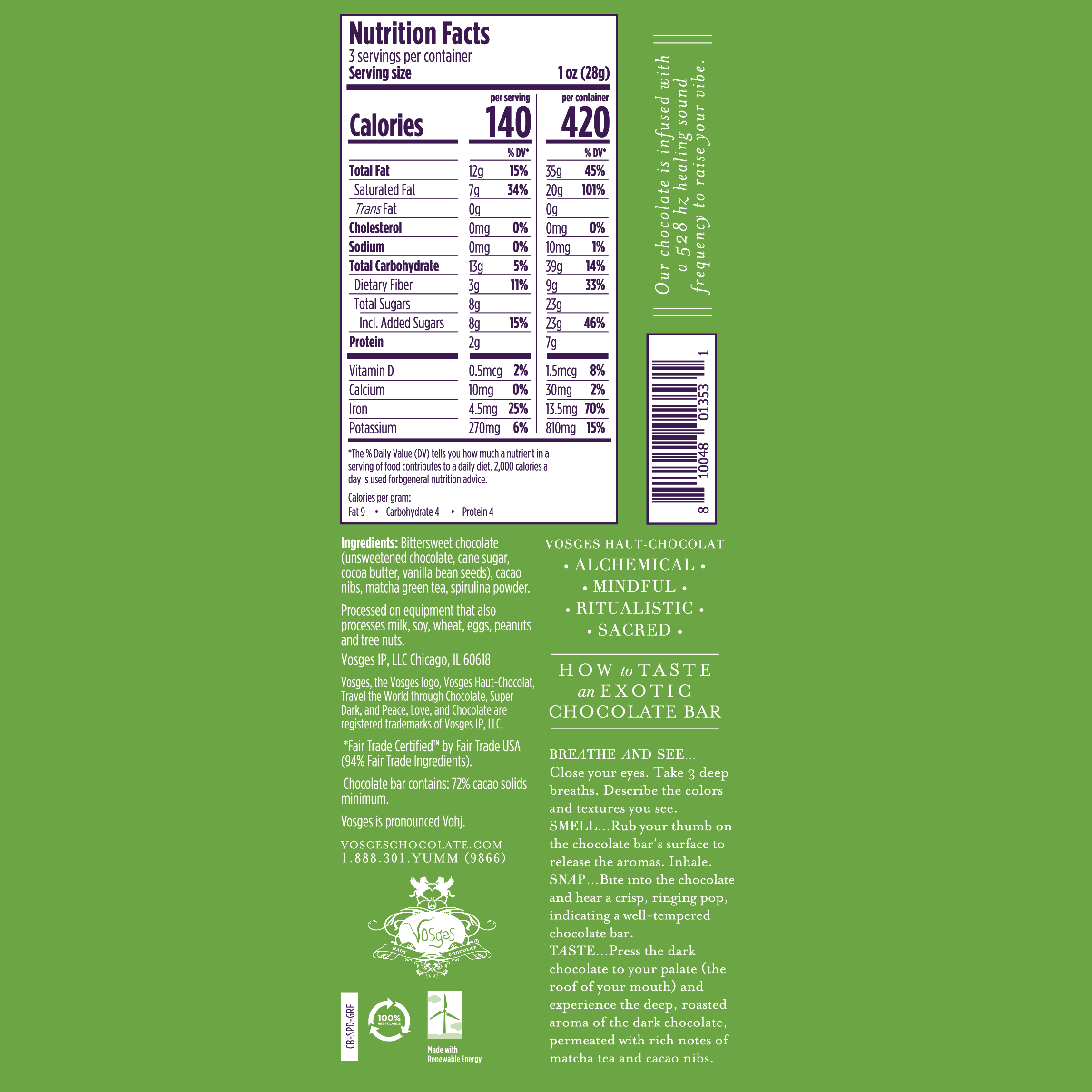 Vosges Haut-Chocolat - Wholesale Chocolate Bar - Dark Chocolate Bar w/ Matcha Green Tea & Spirulina - Gourmet6