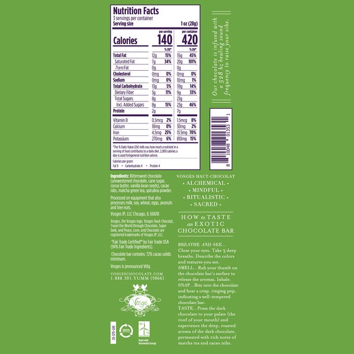 Vosges Haut-Chocolat - Wholesale Chocolate Bar - Dark Chocolate Bar w/ Matcha Green Tea & Spirulina - Gourmet6