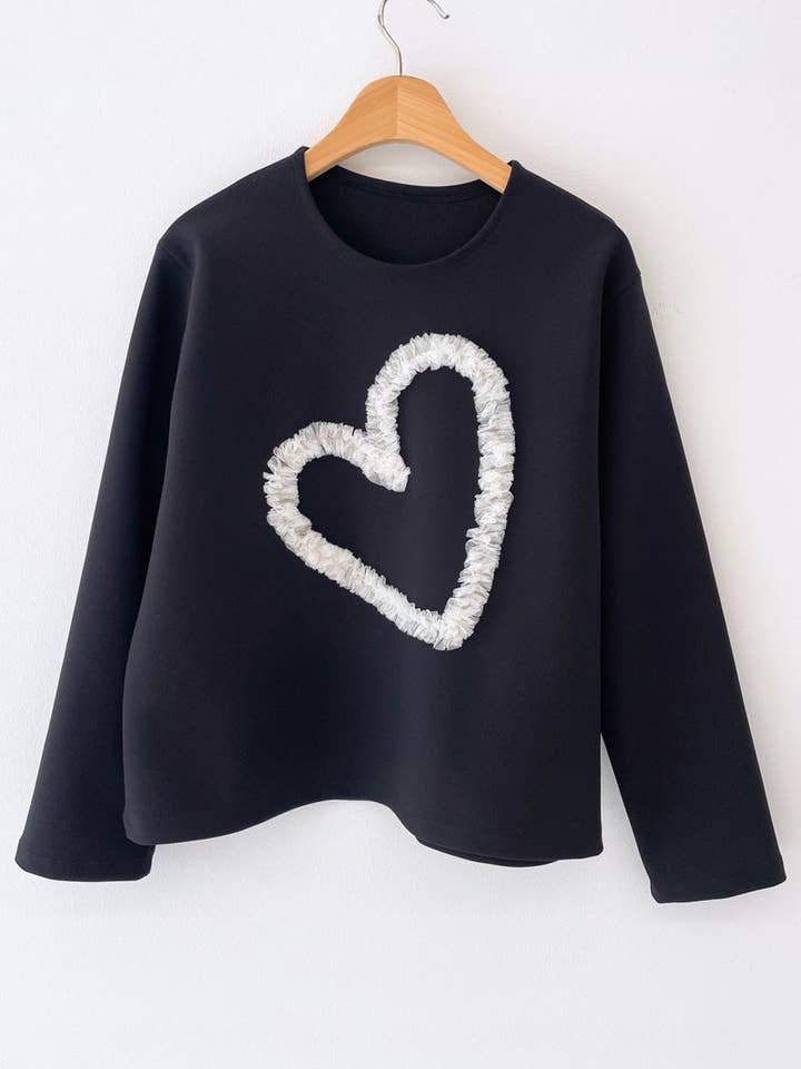 Ruffle Heart Appliqué Stretch Top (Made in Korea) for wholesale by Little Light