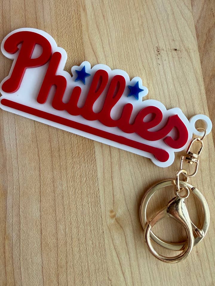Philadelphia Phillies Acrylic Keychain with Gold Features for wholesale by DesignedbyKendal