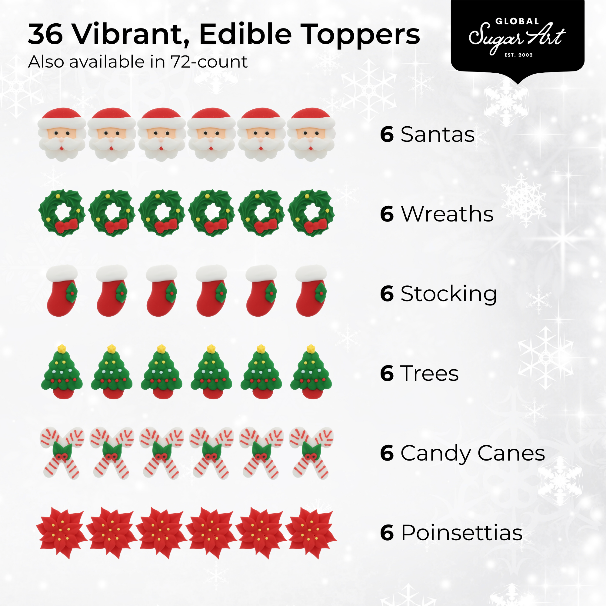 Global Sugar Art – wholesale Cake/cupcake topper – Christmas Cupcake Toppers, Edible Royal Icing Decorations, by Global Sugar Art (Wreath Poinsettia)2