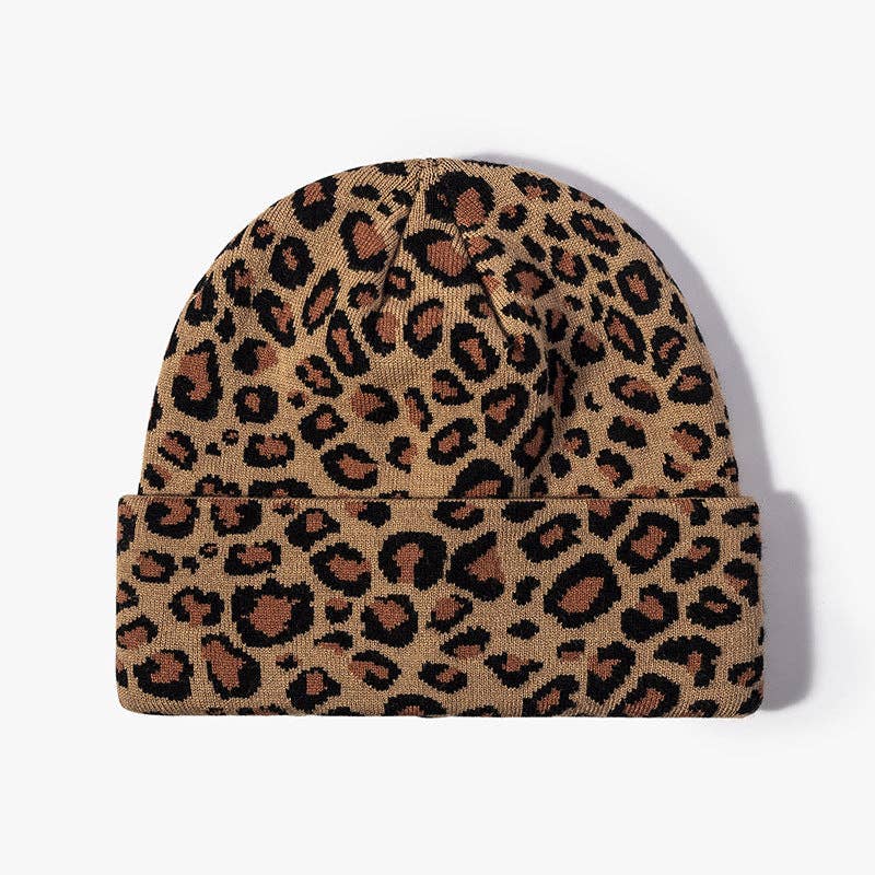 Dipped Shop – Engroshandel Beanie - Dame – Leopardprint Udendørs strikket hue DPKB02011
