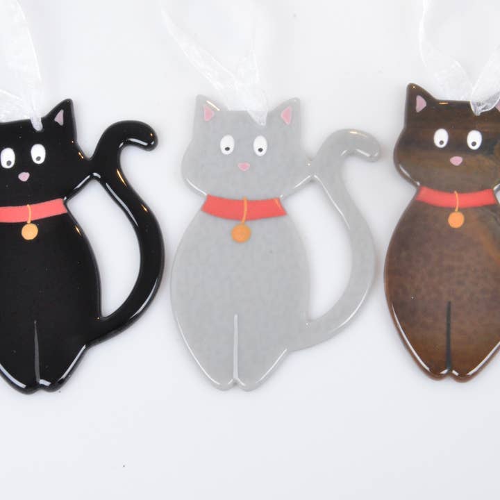 Pam Peters Designs – wholesale Ornament – Handmade Fused Glass Cat Hanging Decorations5