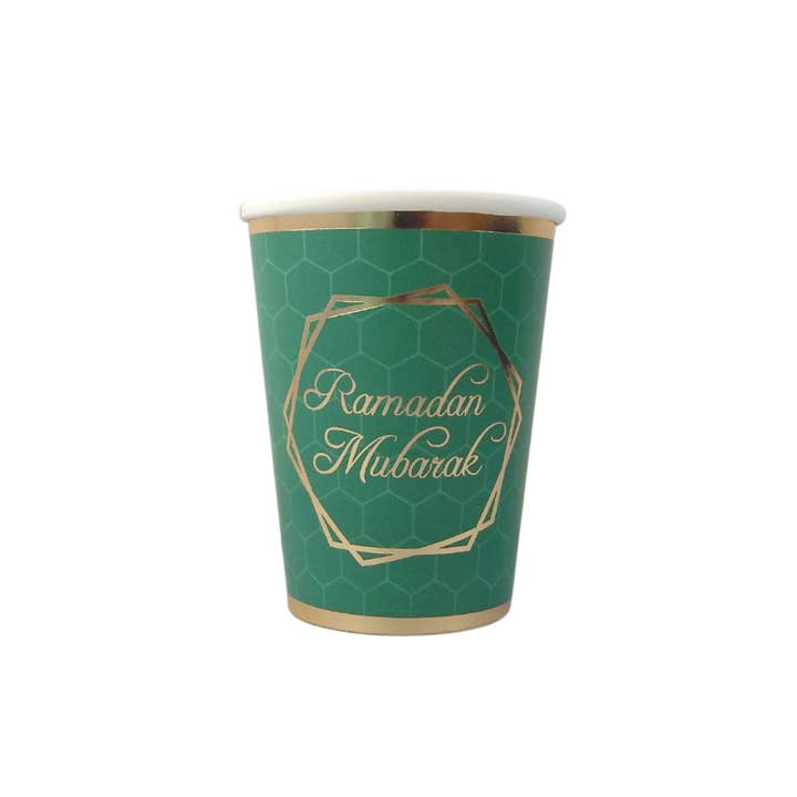 Ramadan Mubarak Party Cups (10pk) - Green & Gold for wholesale by Peacock Supplies