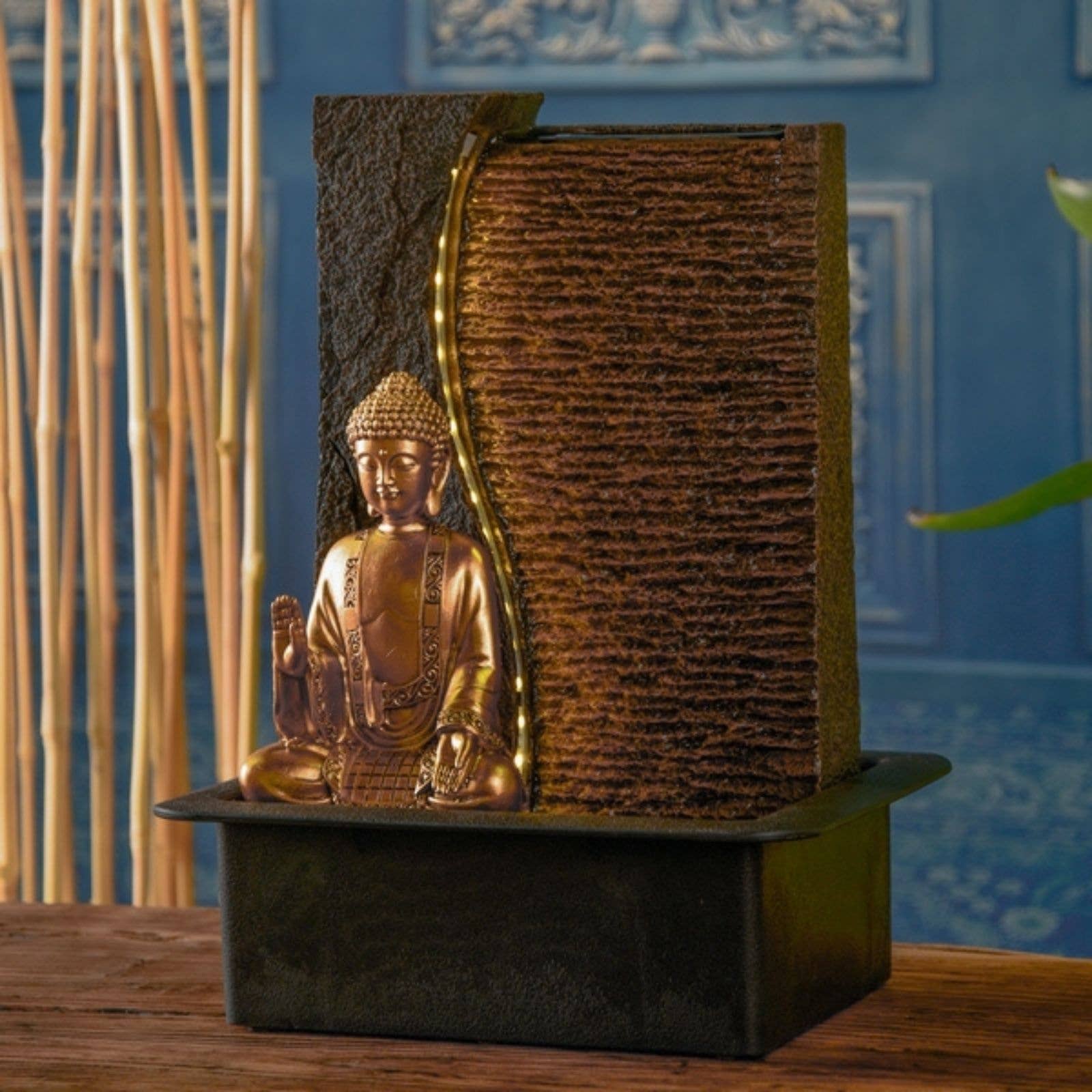 Zen'Arôme - Wholesale Decorative Tabletop Object - Jati Water Wall Fountain - Removable Buddha and LED Lighting5