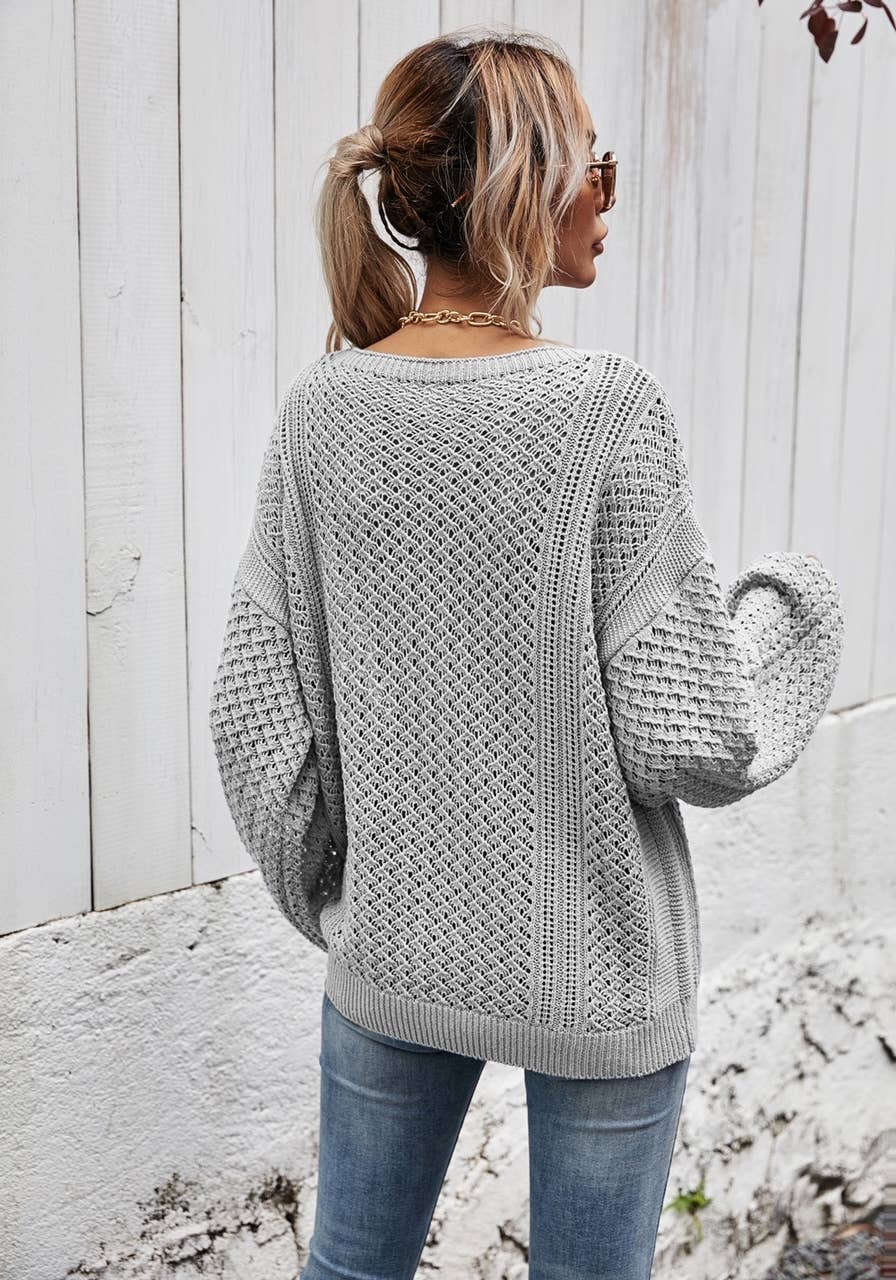 ePretty - Wholesale Knit Sweater - Women's - SZ53-SW6019 Open Knit Slouchy V-Neck Sweater16