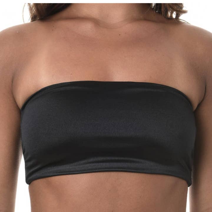 Grecian Silk Bandeau Swim Top Black for wholesale by FOS SWIMWEAR