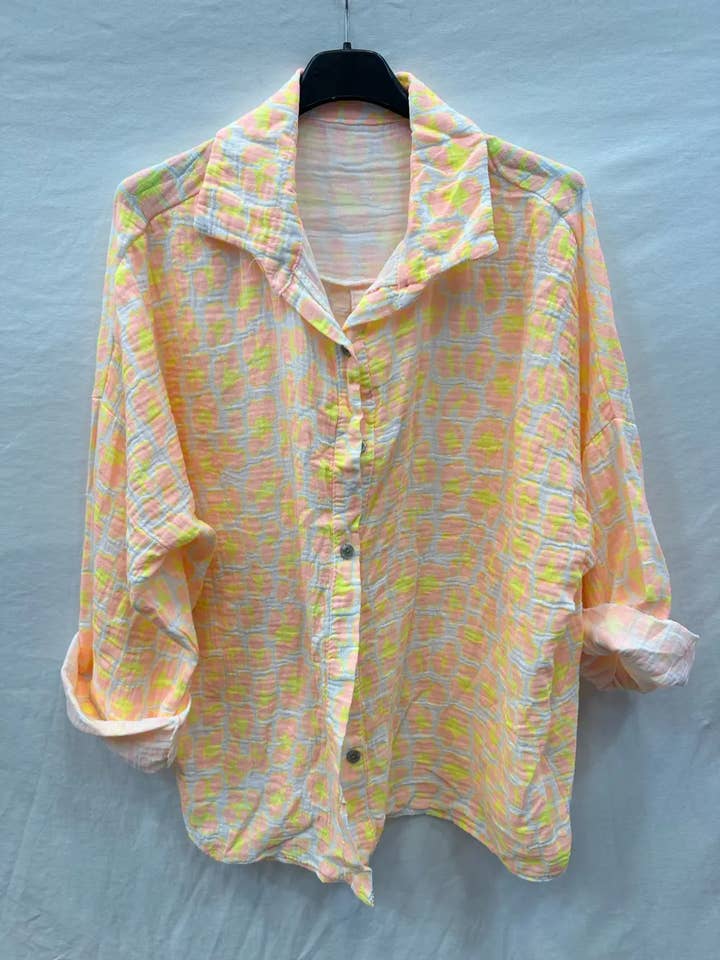 Mimi & Gogo - Vendita all'ingrosso Camicia button down - Donna - Camicia in garza di cotone con leopardo @8800_ChLeoGaze3