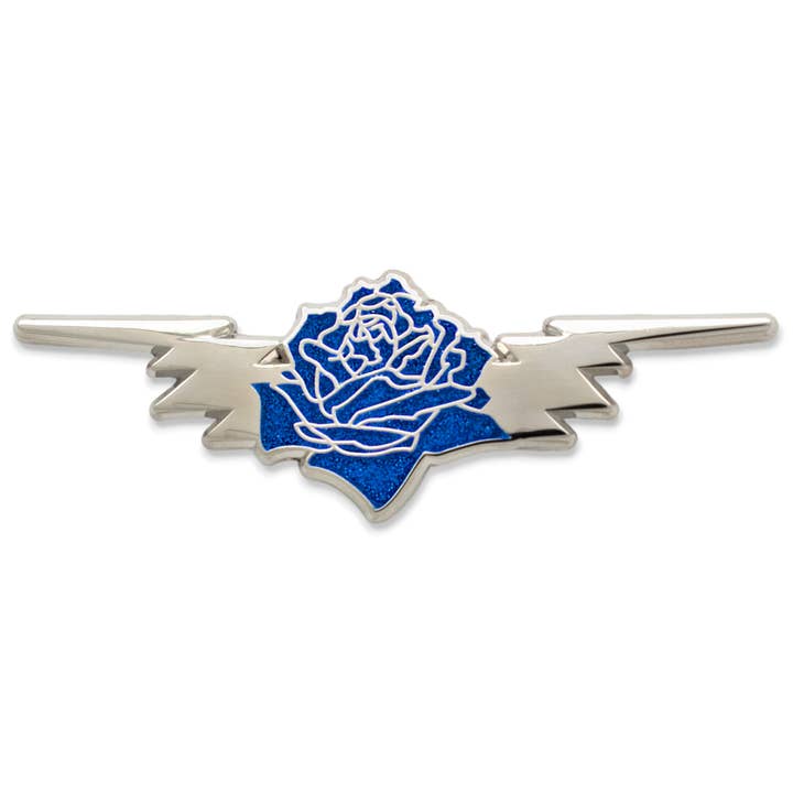 Grateful Dead Rose/Bolt Wings Pin ~ Electric Blue for wholesale by Hiouchi Jewels | Rose & Bolt Grateful Dead Jewelry