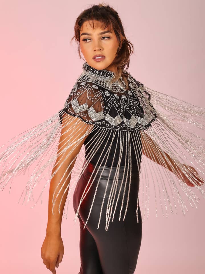 Urban Cowgirl - Beaded Cape Silver for wholesale by Lavender Sky