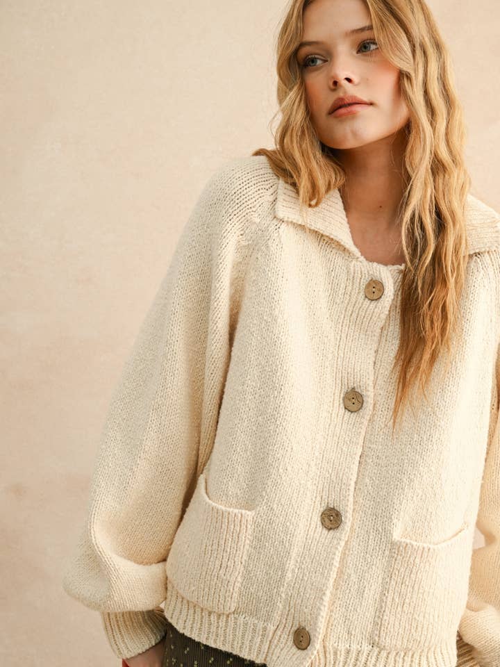 J5646   CACTUS BUTTON FRONT SWEATER CARDIGAN for wholesale by MIOU MUSE