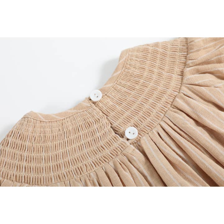 Lil Cactus - Wholesale Dress - Kids - Light Brown Pinstripe Pumpkin Smocked Bishop Dress3