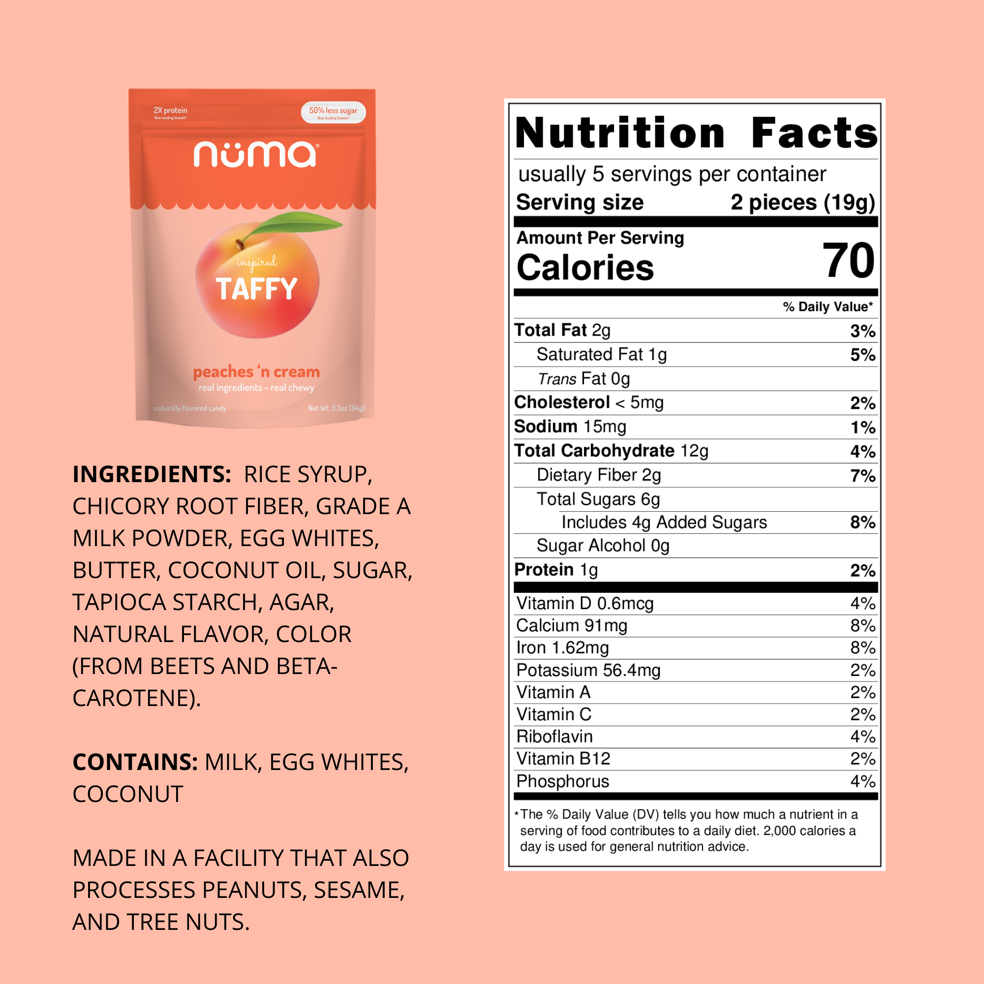 Numa Foods - Wholesale Taffy - Healthy Peaches 'n Cream Taffy3