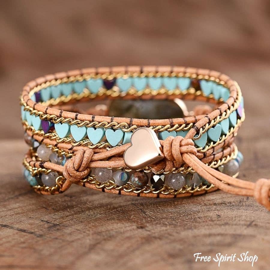 Free Spirit Shop - Wholesale Beaded Bracelet - Labradorite Heart Beaded Wrap Bracelet2