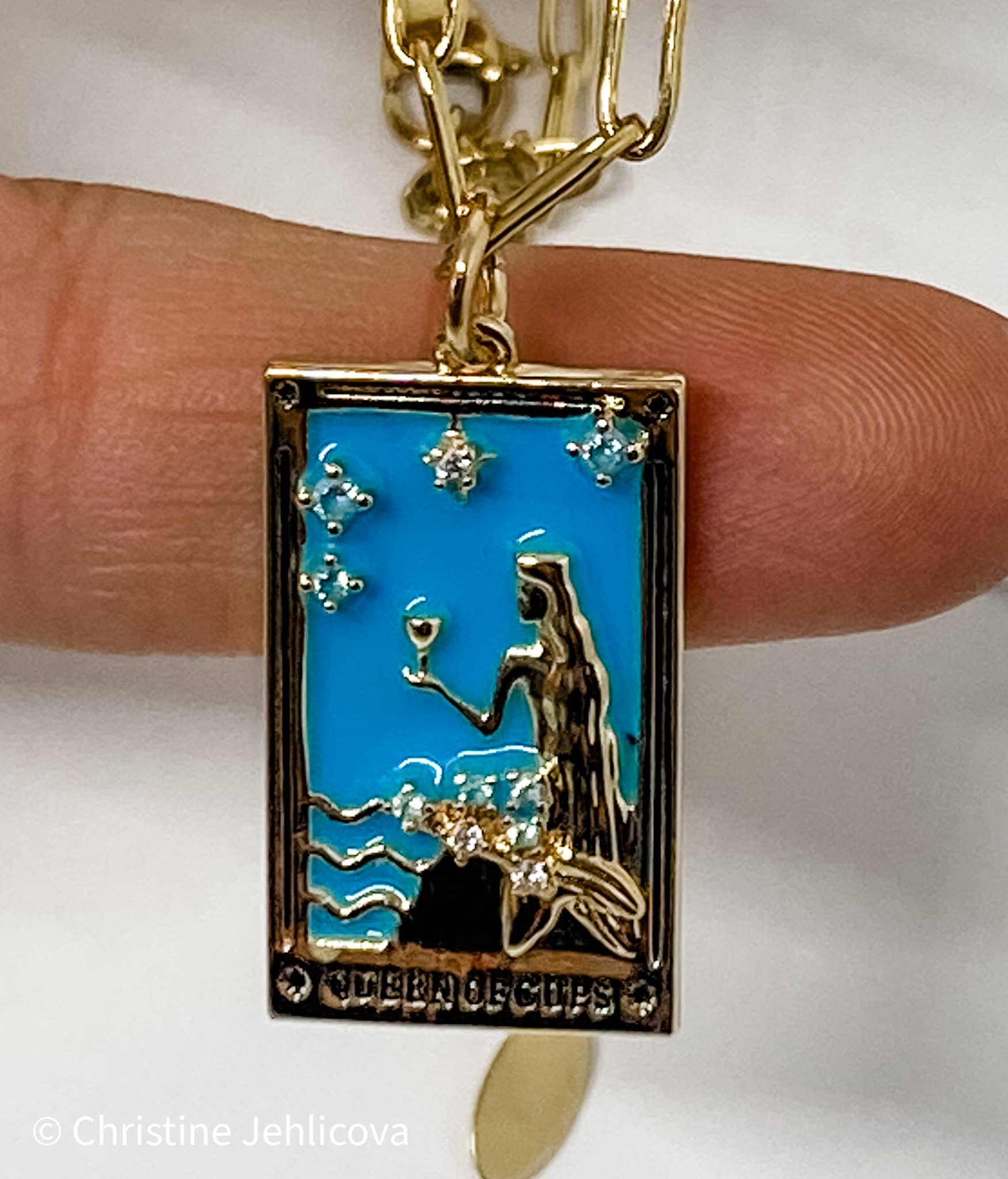 HoopLa – wholesale Pendant/charm necklace – Tarot Card Necklace Queen of Cups- Steel hand made2