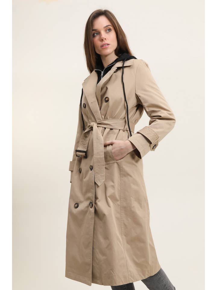 Attrait Paris - Wholesale Trench Coat - Women's - Long trench coat with hoodie yoke11