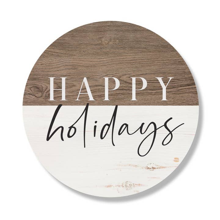 Happy Holidays Modern Brown Whitewash Circle for wholesale by Kendrick Home