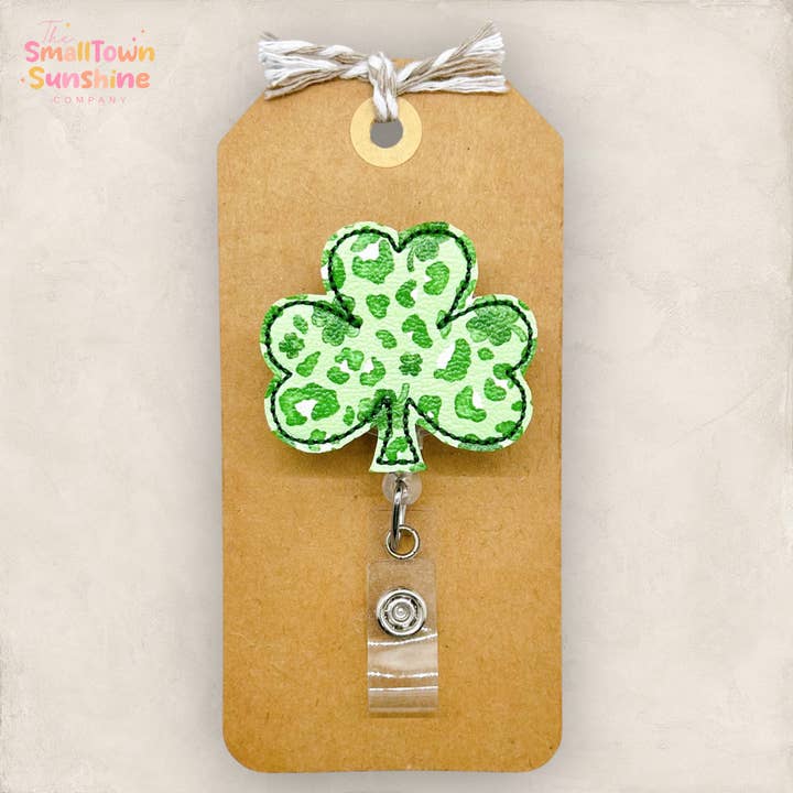 Cheetah Shamrock Badge Reel for wholesale by The SmallTownSunshine Company
