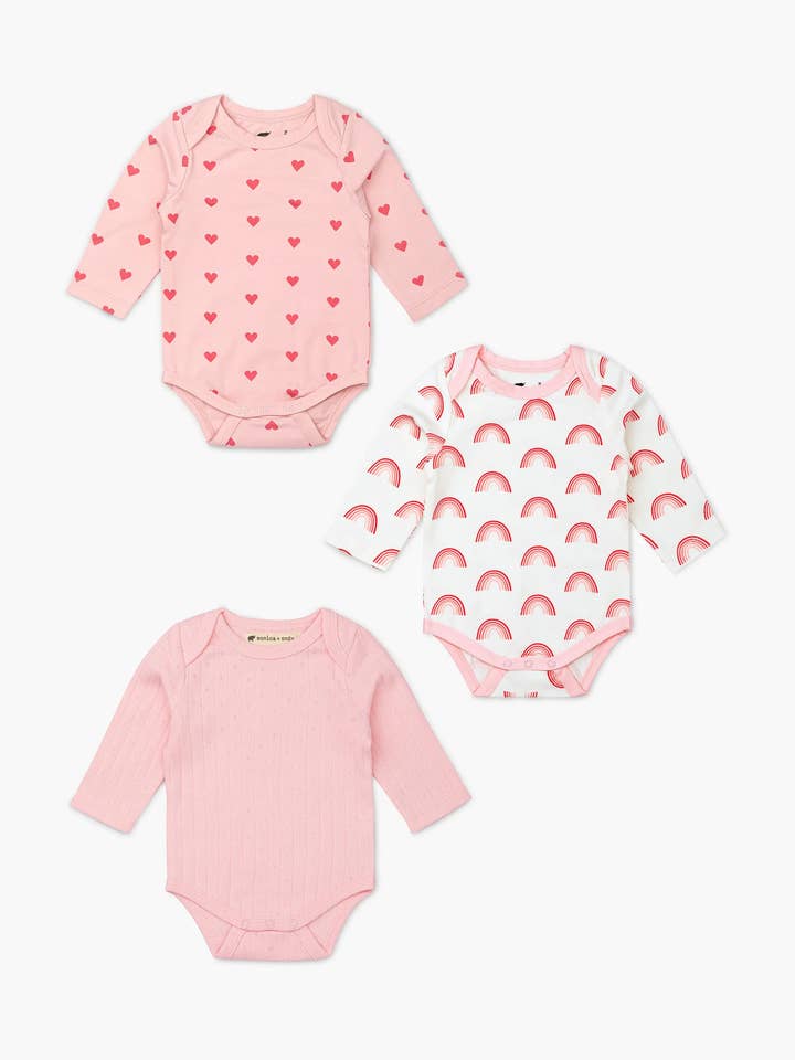 3-Pack Long Sleeve Baby Bodysuits_Light Pink for wholesale by Monica + Andy