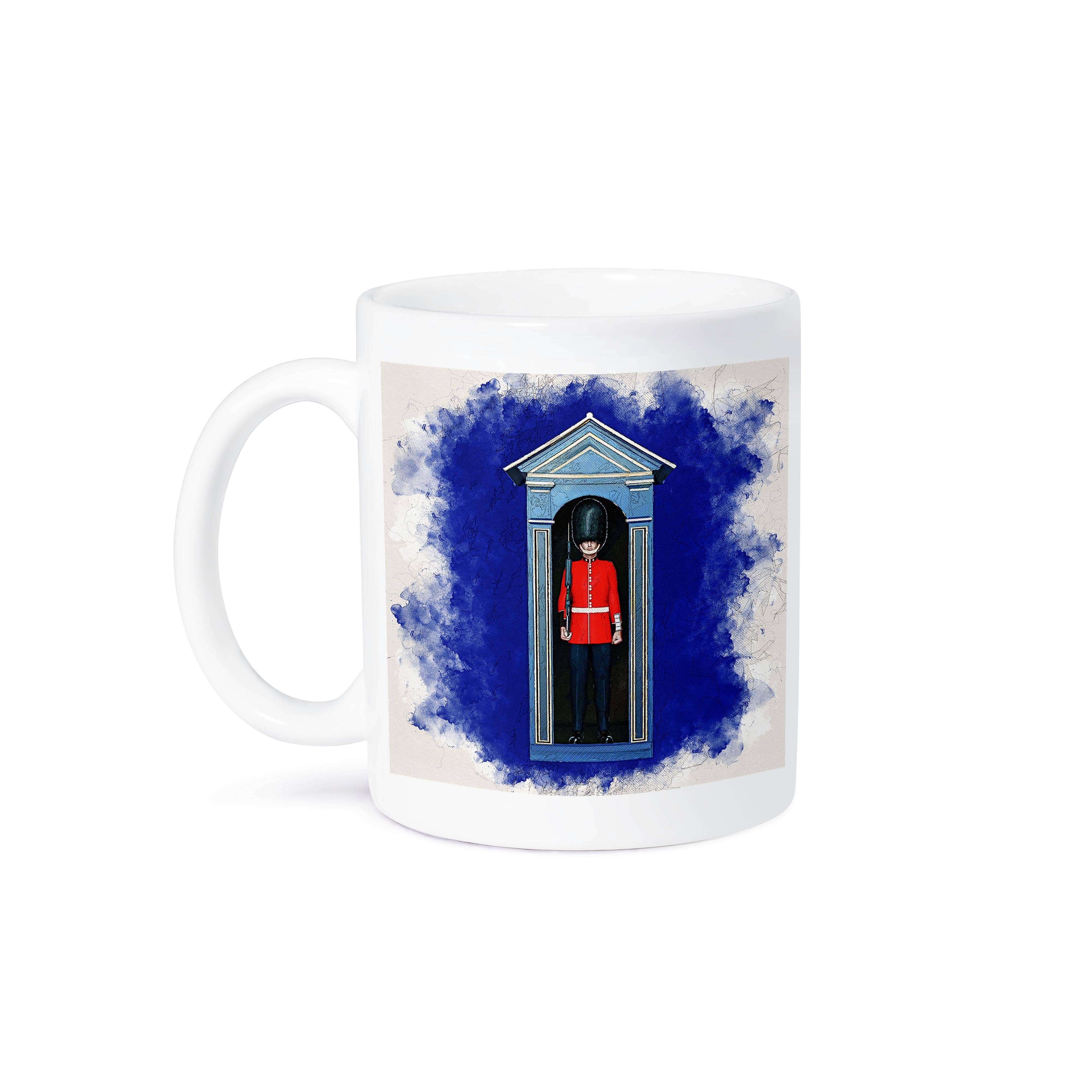 3dRose - Wholesale Coffee Mug - 3dRose, A London guard in guard house portrait in mixed media style, Mug8