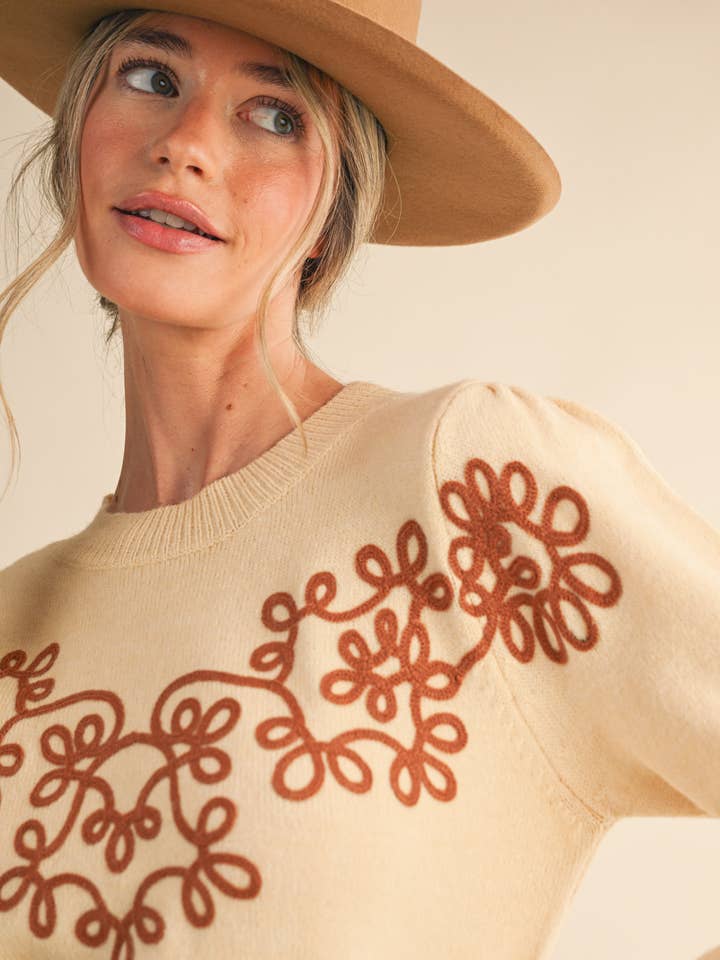 FLORAL KNIT DESIGN PULLOVER SWEATER MSW11201 for wholesale by &MERCI