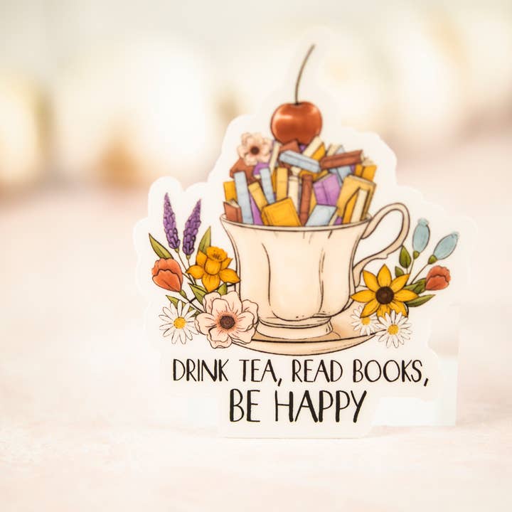 Savannah and James Co - Wholesale Sticker - Drink Tea, Read Books, Be Happy, Vinyl Sticker, 3x3 in.