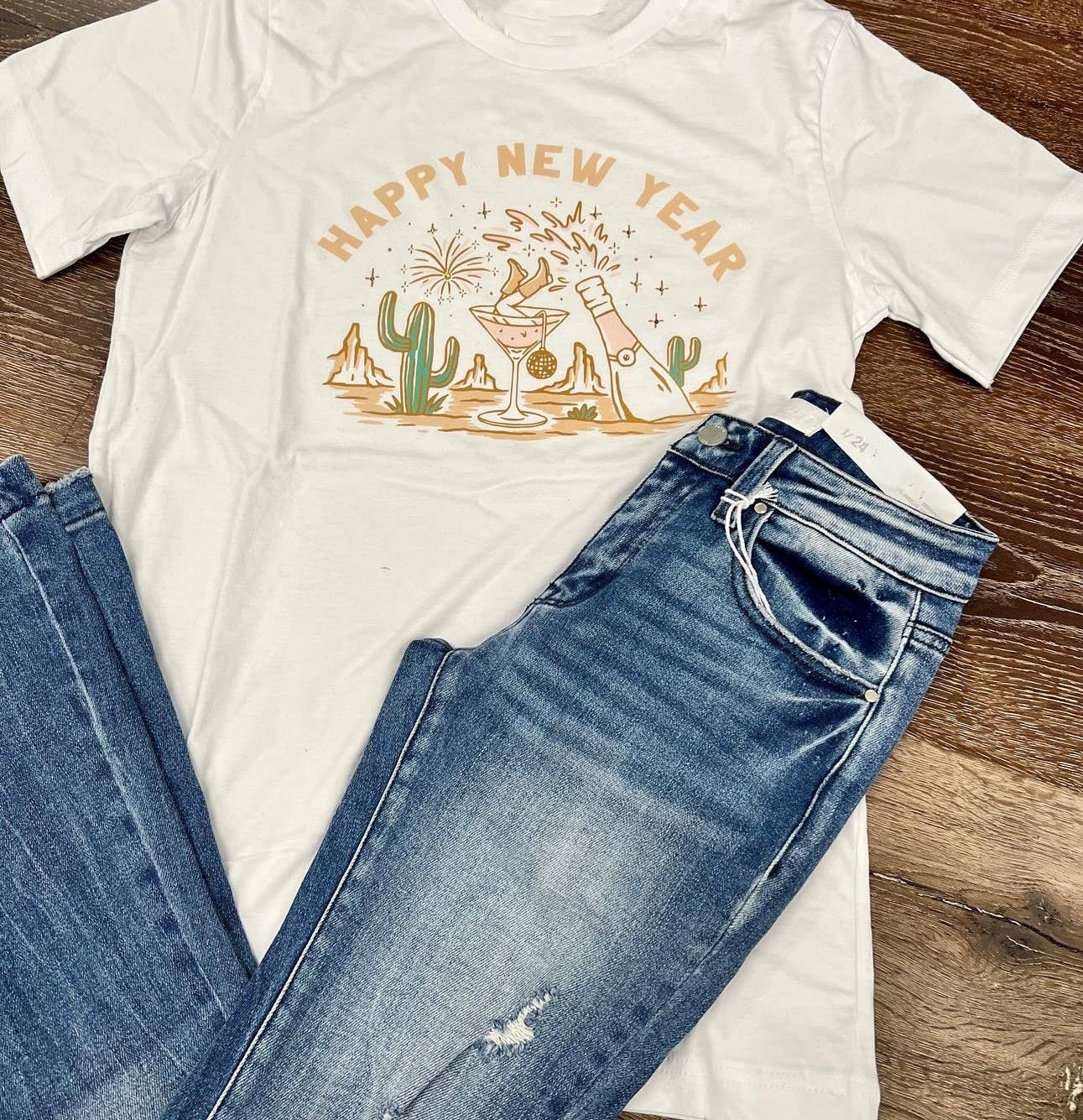 C&L Tees - Wholesale Screen Printed T-Shirt - Women's - Western Desert Happy New Years Graphic Teeshirt1