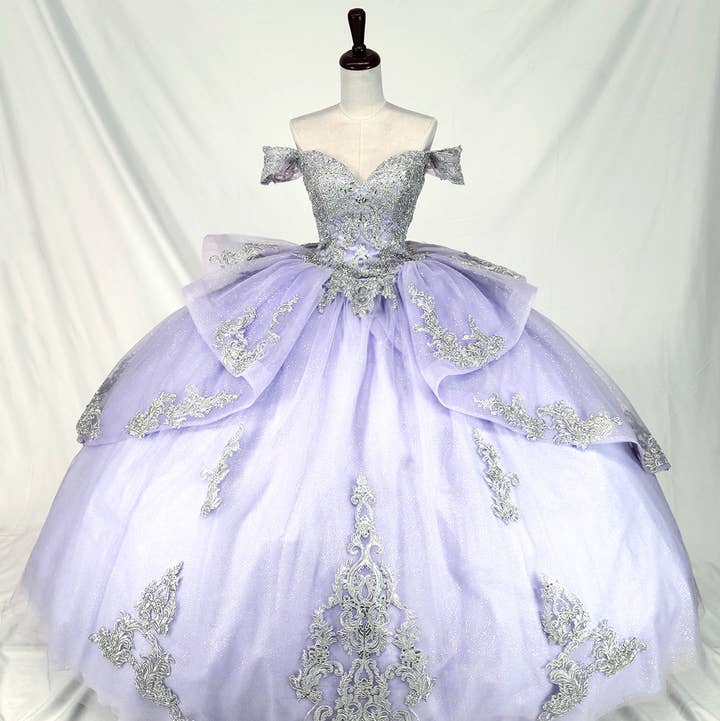 lilac silver Off the shoulder lilac/silver quinceanera dress CHF3123 for wholesale on Faire0