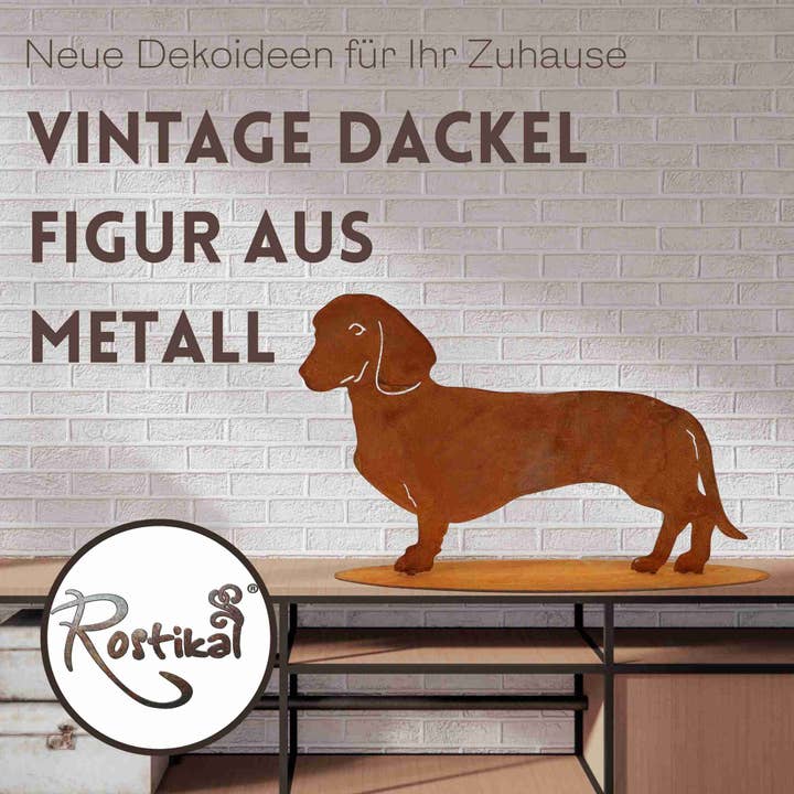 Rostikal - Wholesale Decoratief beeldje - Edelrost decoratieve hondenfiguur teckel Waldi | metalen dierenfiguur
