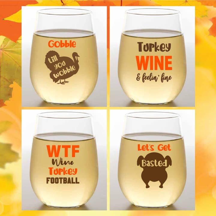 THANKSGIVING FUNNY Unbreakable TRITAN Plastic Wine Glasses for wholesale by Wine-Oh!
