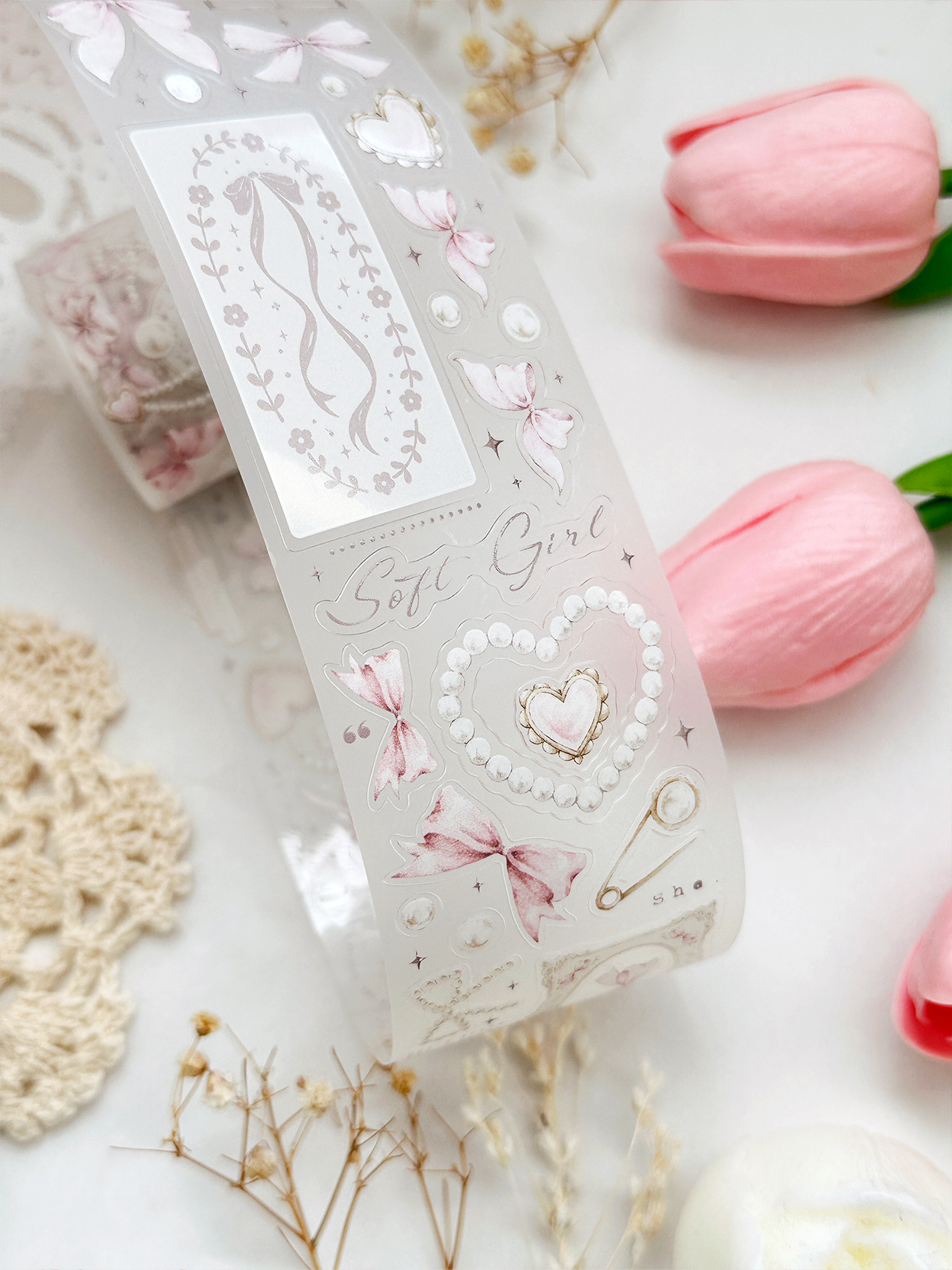 leelajournals - Wholesale Washi Tape - bows & pearls pet tape (pre-cut)7