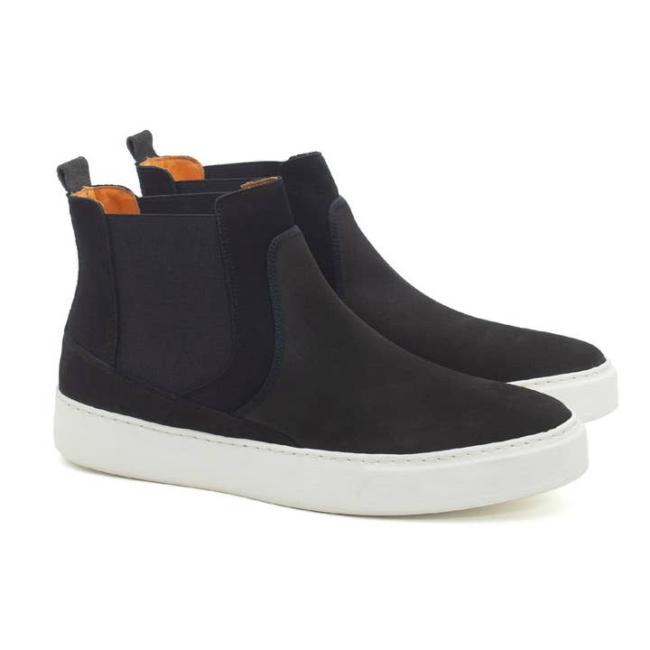 SONDER-ZWARTE Chelsea boots van suède voor wholesale door Men's Heritage