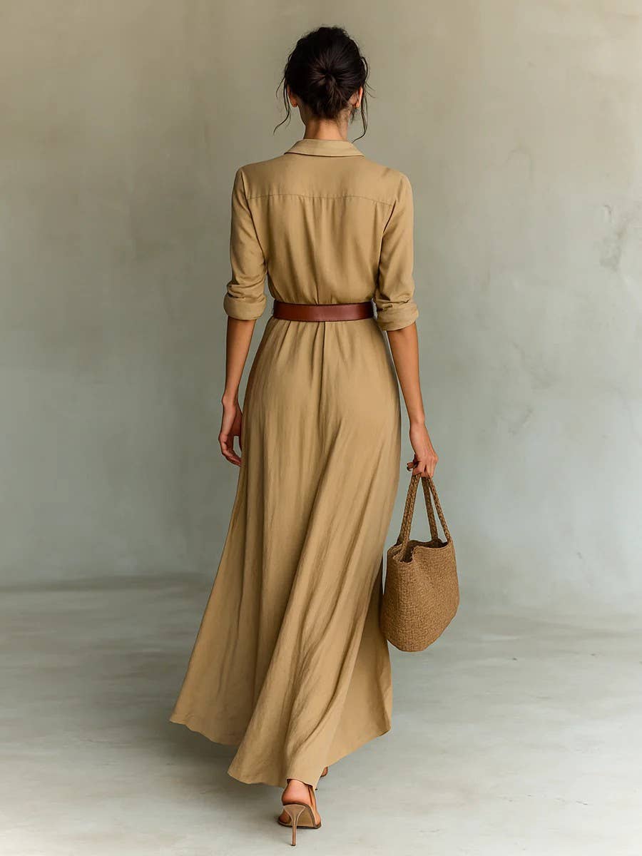 ElevateWell - Wholesale Dress - Women's - New Autumn Woman Deep V Neck Hollow Long Dress Elegant Solid4