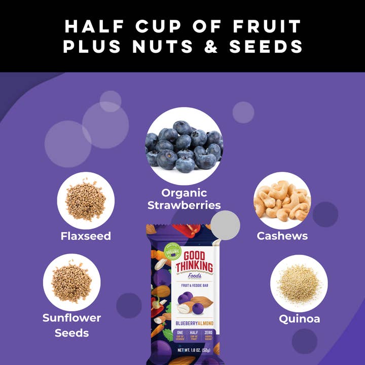 Good Thinking Foods – wholesale Snacksbar – Blåbär Mandel (Låda med 12) PARTIHANDEL5