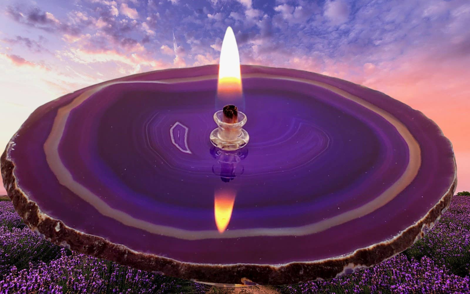 Essoya - Wholesale Decorative Tabletop Object - Purple Agate Oil Candle with Natural Lamp Oil Spa Gift box3