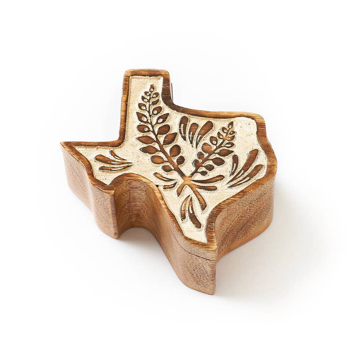 Matr Boomie Fair Trade - Wholesale Decorative Box - Texas Bluebonnet Keepsake Box - Hand Carved State Flower