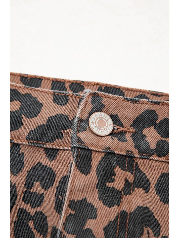 Brown Leopard Denim Frayed Split Denim Midi Skirt for wholesale on Faire4