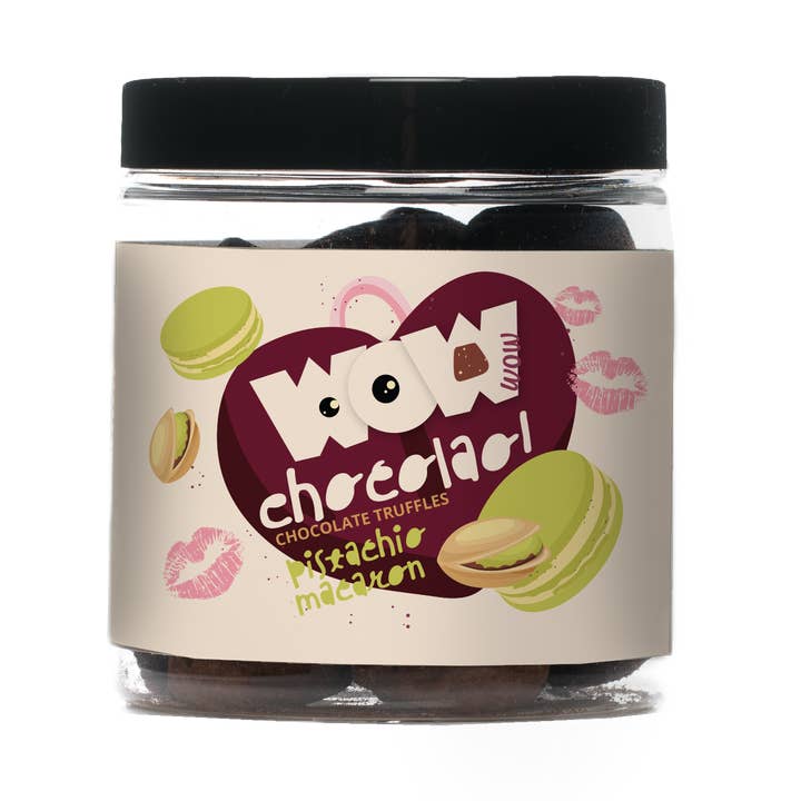 WOW Chocolao! - Wholesale Chocolate - Pistachio Macaroon Chocolate Truffles - 130g Valentine Gifting Jar0