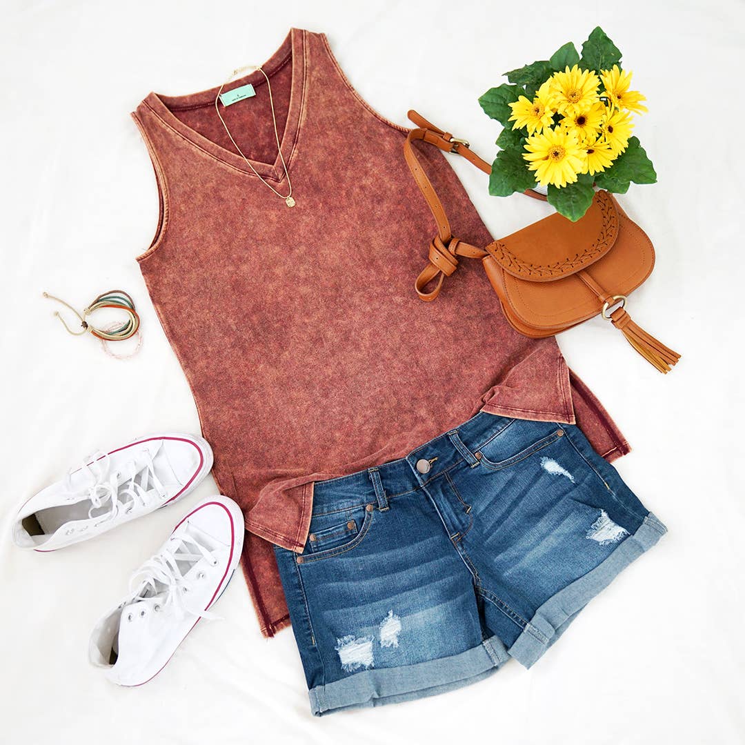 42POPS – wholesale Linne (Tryckt) - Dam – Mineral Wash ärmlös tunika med v-ringning och sidospalt, stor storlek21