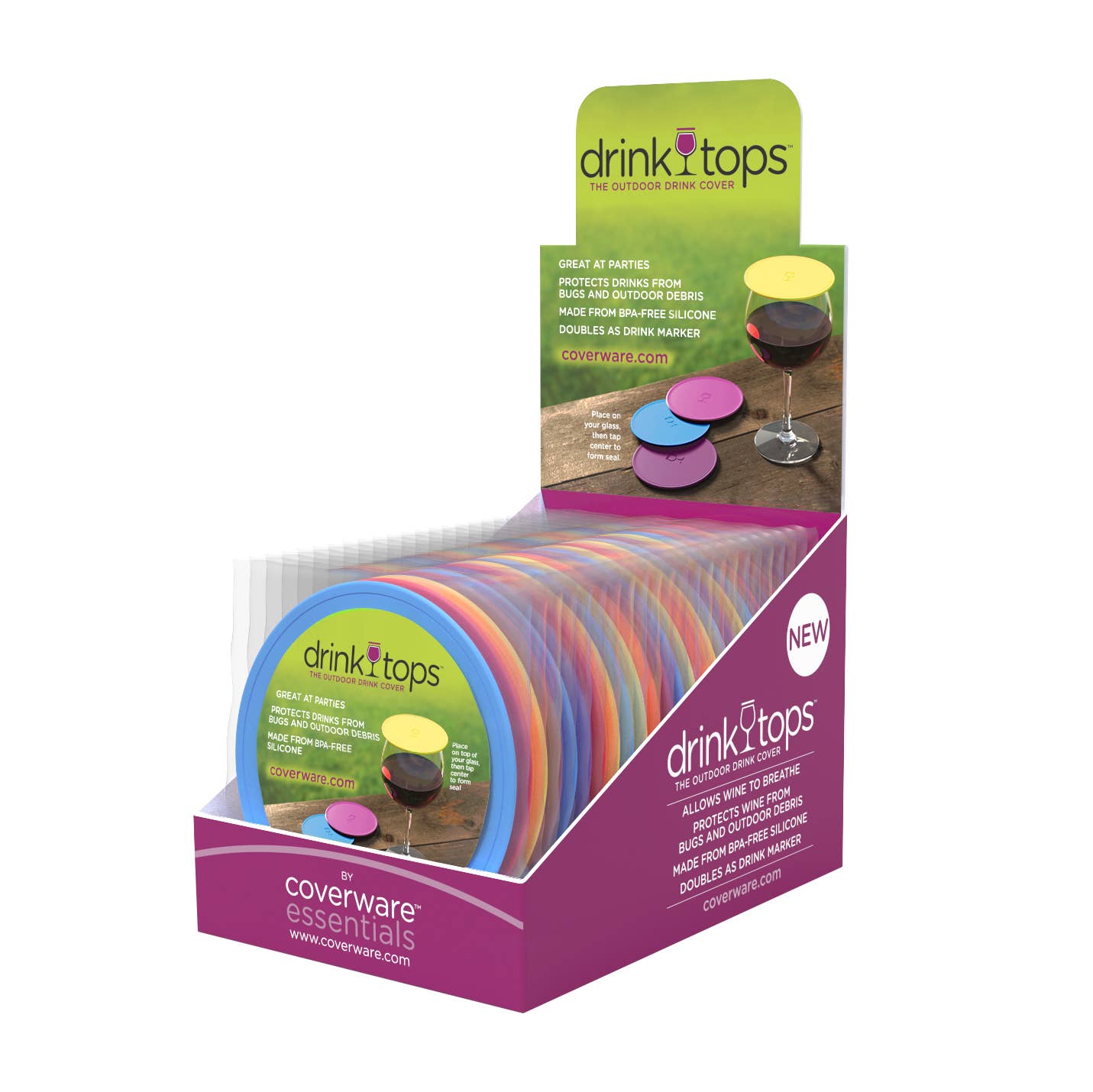 Drink Tops™ - Wholesale Drink Lids - TAP & SEAL SOLID Wine Glass Covers - 40 SINGLES in CDU1