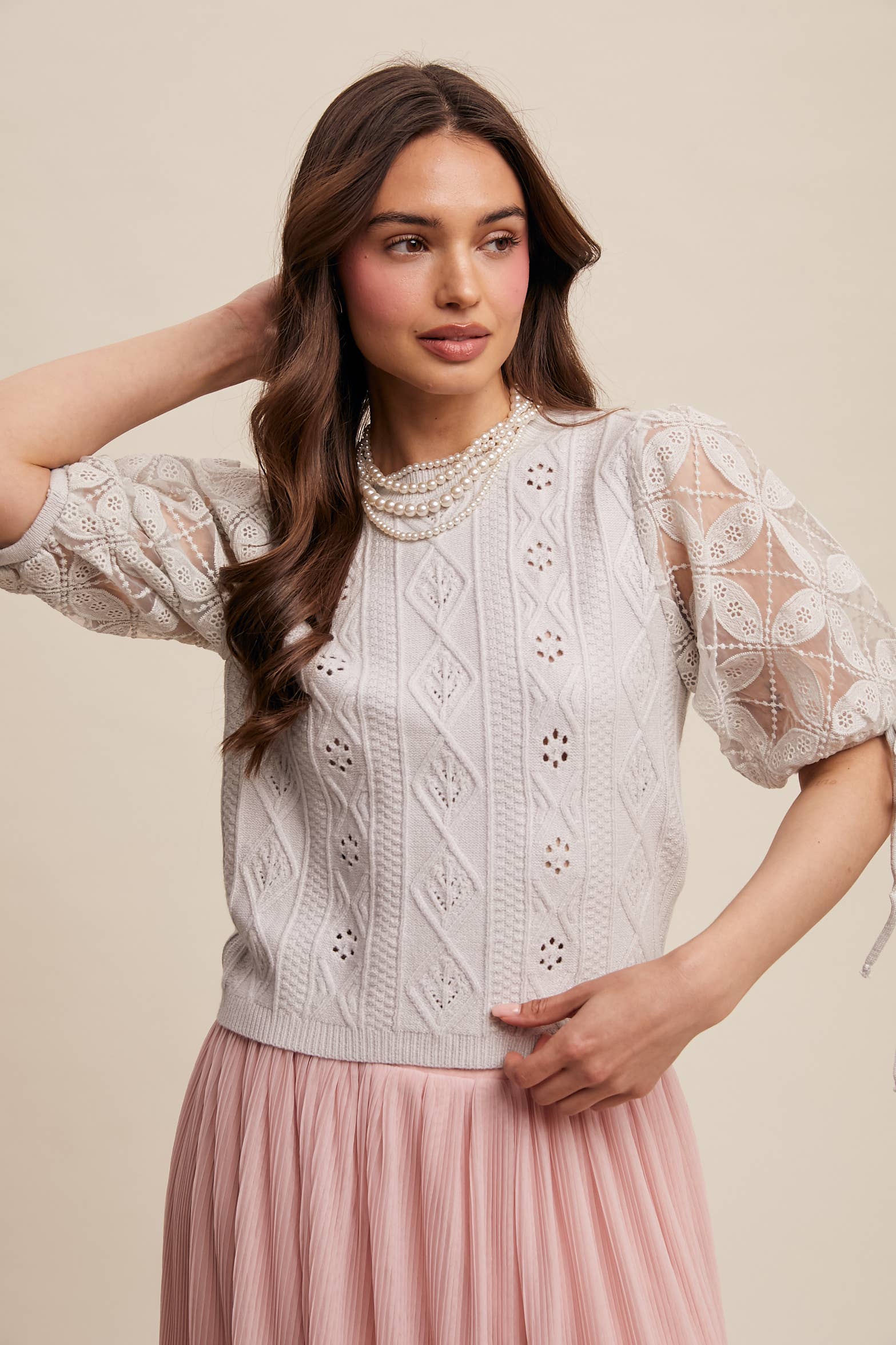 Listicle – Pulôver - Mulher por atacado – Top de Malha com Mangas Bufantes e Ilhós43